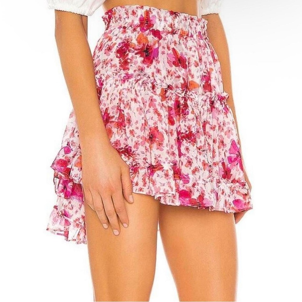 Floral Red Tiered Ruffle Mini Skirt - Picture 3 of 3